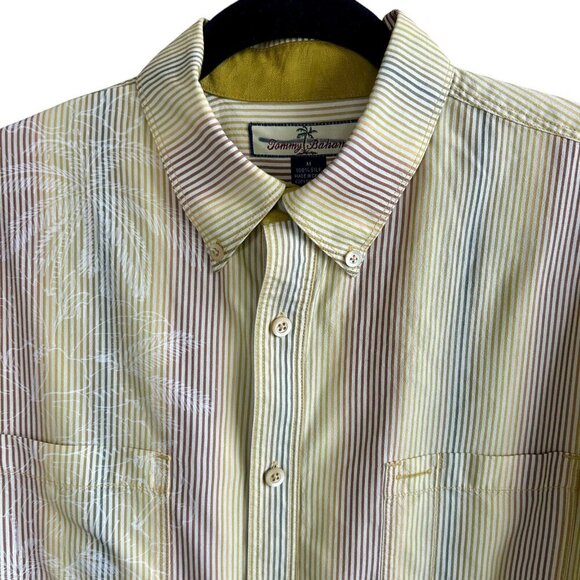 Tommy Bahama Gold 100% Silk Stripe Palm Tree Motif Long Sleeve Shirt Size L - Picture 4 of 13